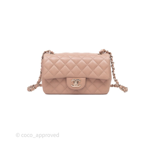 Chanel Mini Rectangular Quilted Beige Lambskin Gold Hardware