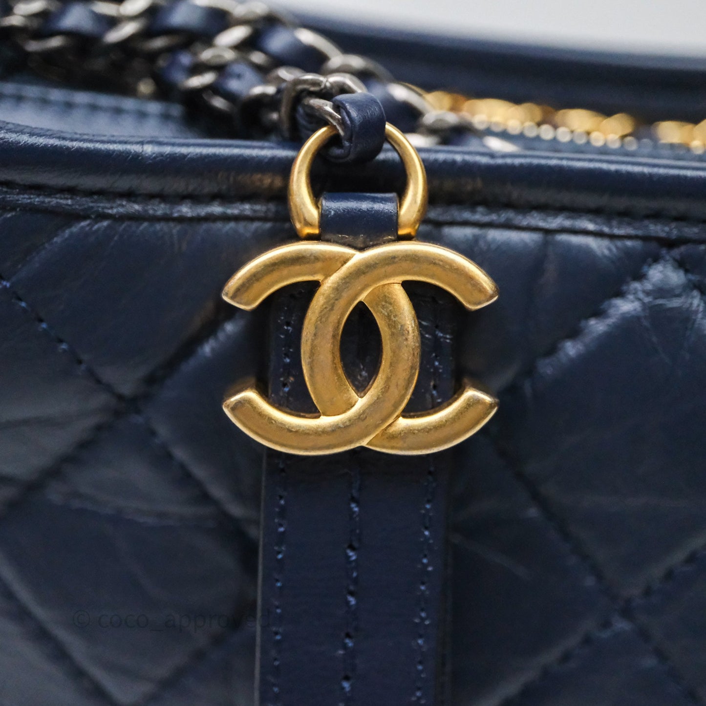Chanel Quilted Small Gabrielle Hobo Navy Aged Calfskin Mixed Hardware