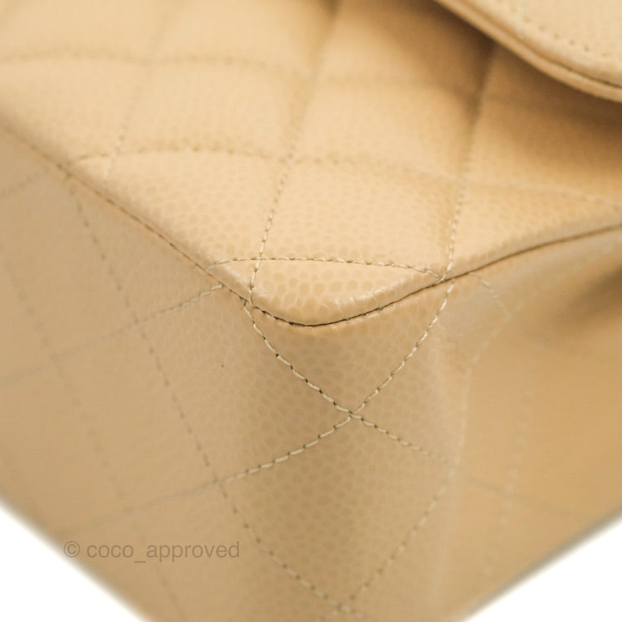 Chanel Quilted Classic M/L Medium Flap Beige Caviar Gold Hardware