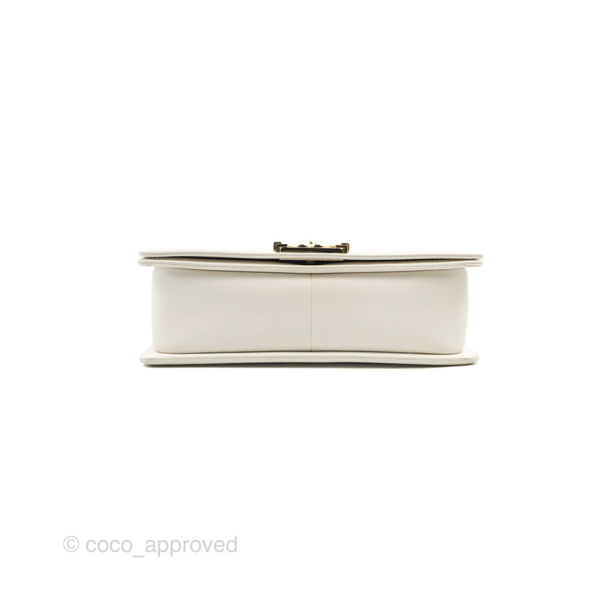 Chanel Medium Boy Bag White Calfskin Gold Hardware