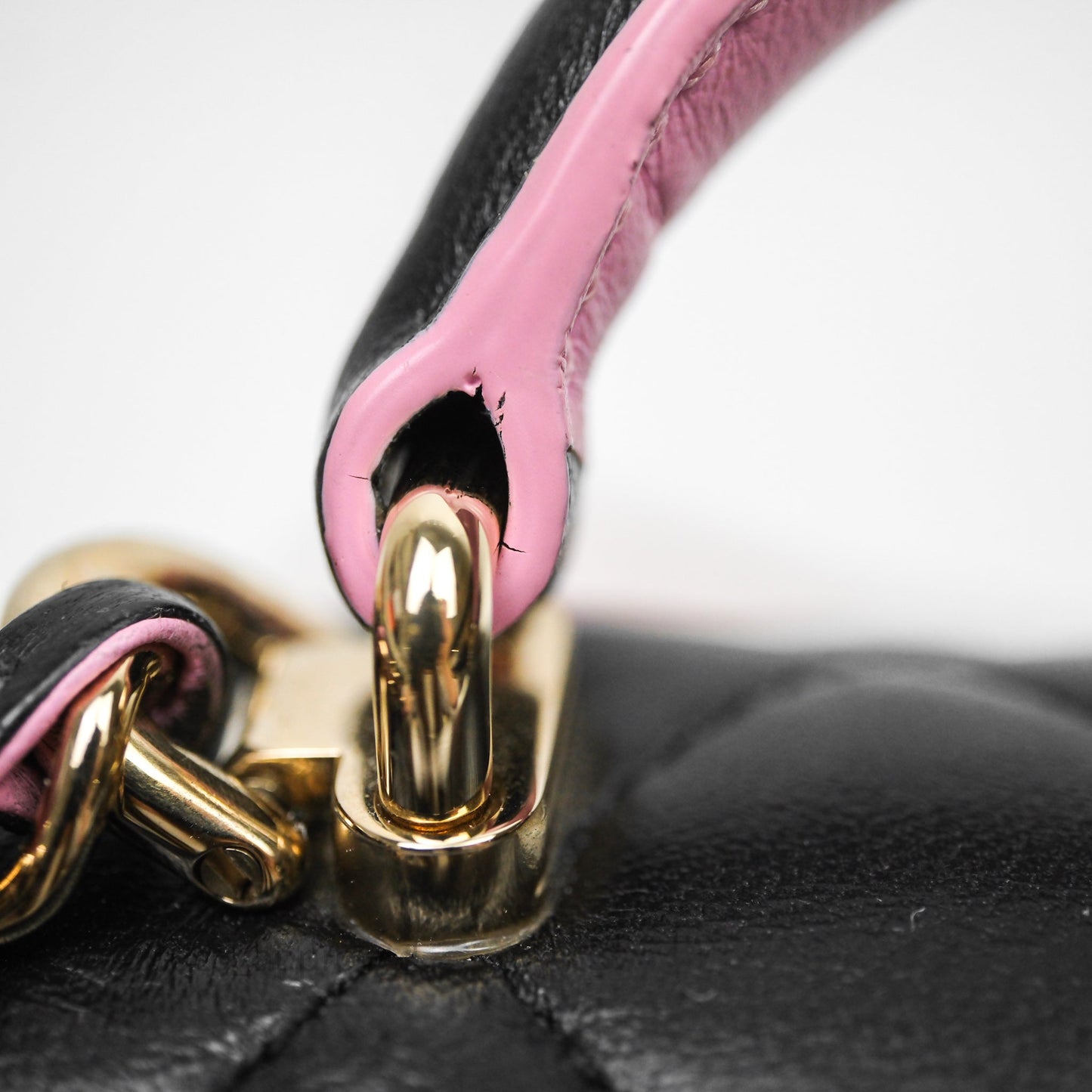 Chanel Top Handle Mini Rectangular Flap Black/Pink Lambskin Gold Hardware 23P