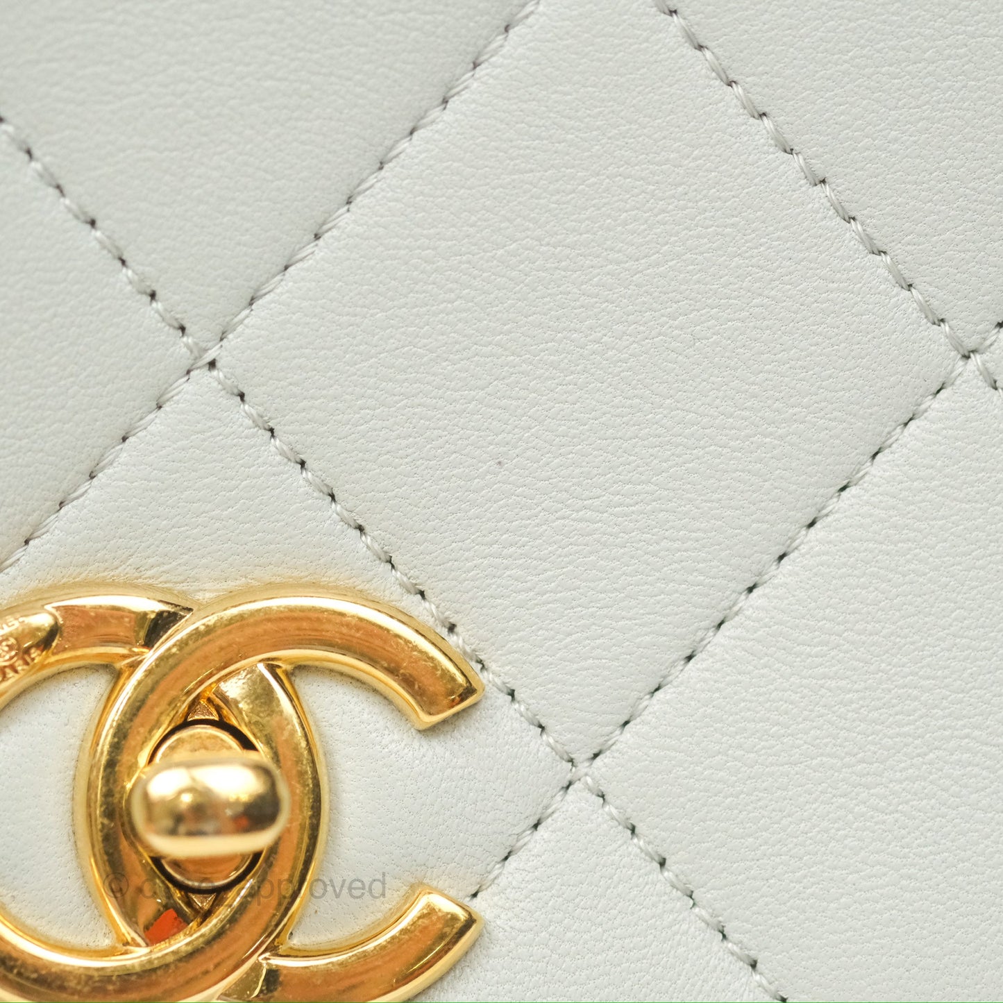 Chanel Chain Handle Flap Light Grey Calfskin Aged Gold Hardware