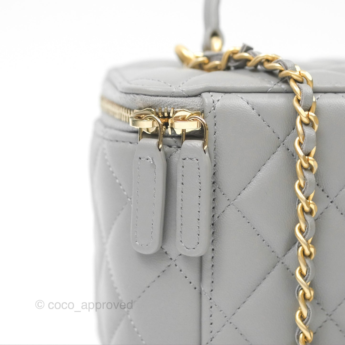 Chanel Vanity Rectangular Metal Top Handle Grey Lambskin Aged Gold Hardware