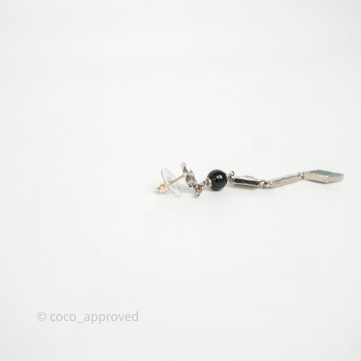 Chanel CC Black/ Green Resin Drop Earrings Silver Tone 26X