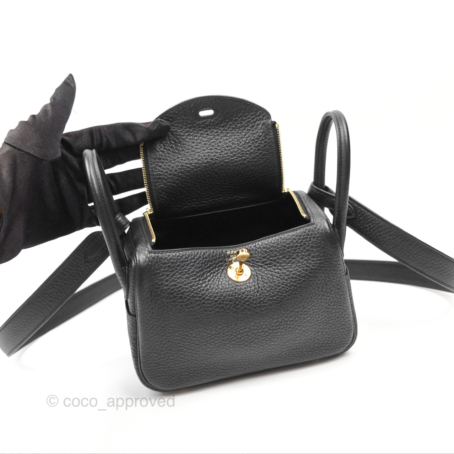 Hermès Mini Lindy 20 Black Clemence Gold Hardware