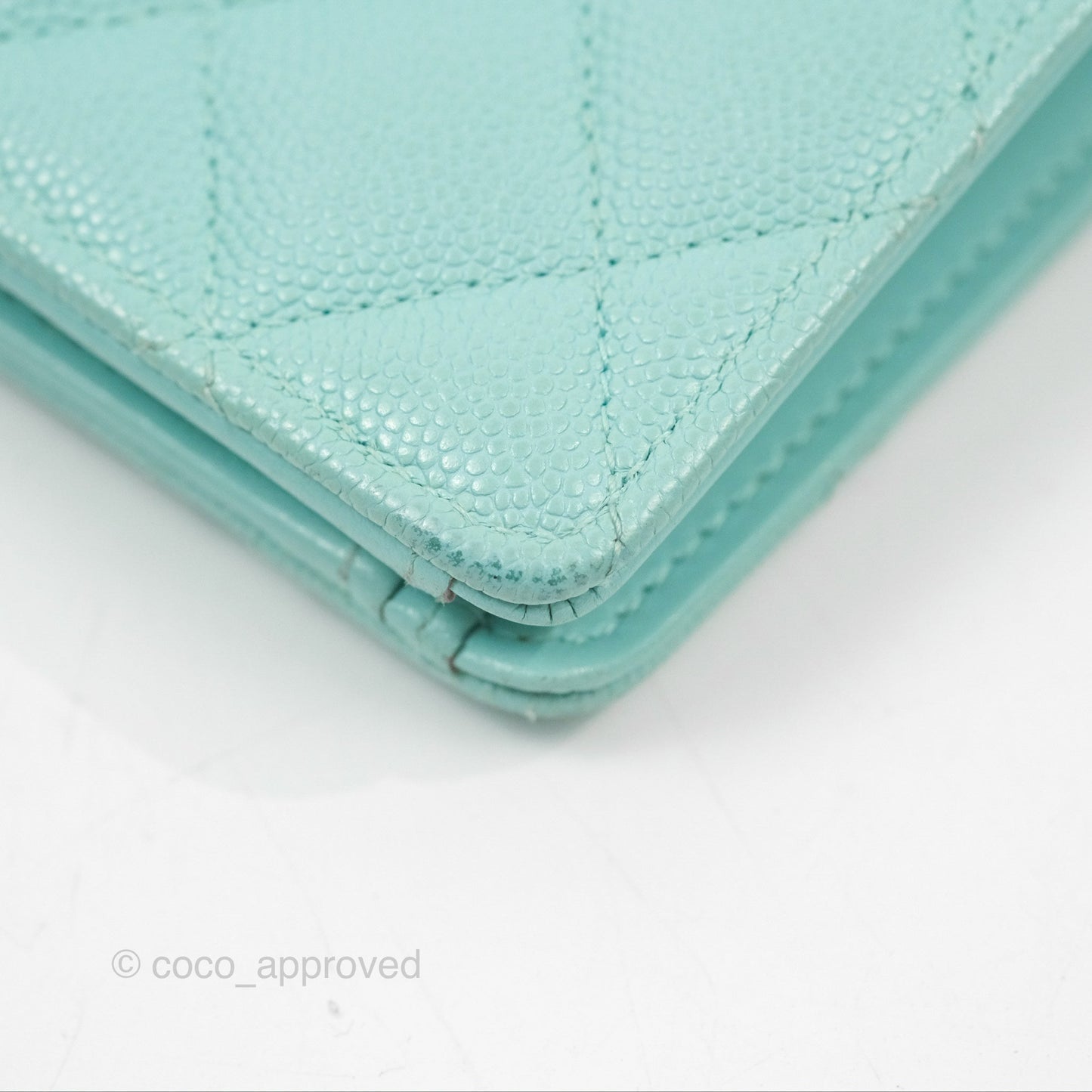 Chanel Classic Quilted Long Wallet Tiffany Blue Caviar Gold Hardware