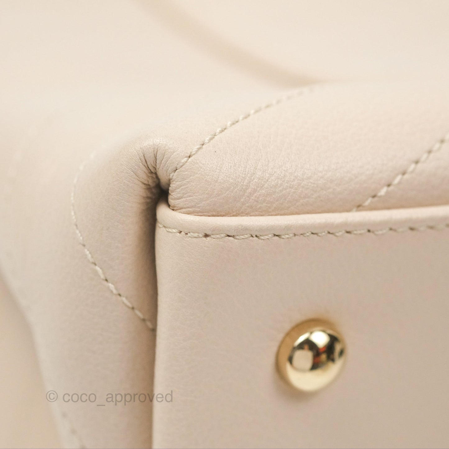 Chanel Large Chevron Chic Top Handle Bag Light Beige Grained Calfskin Gold Hardware