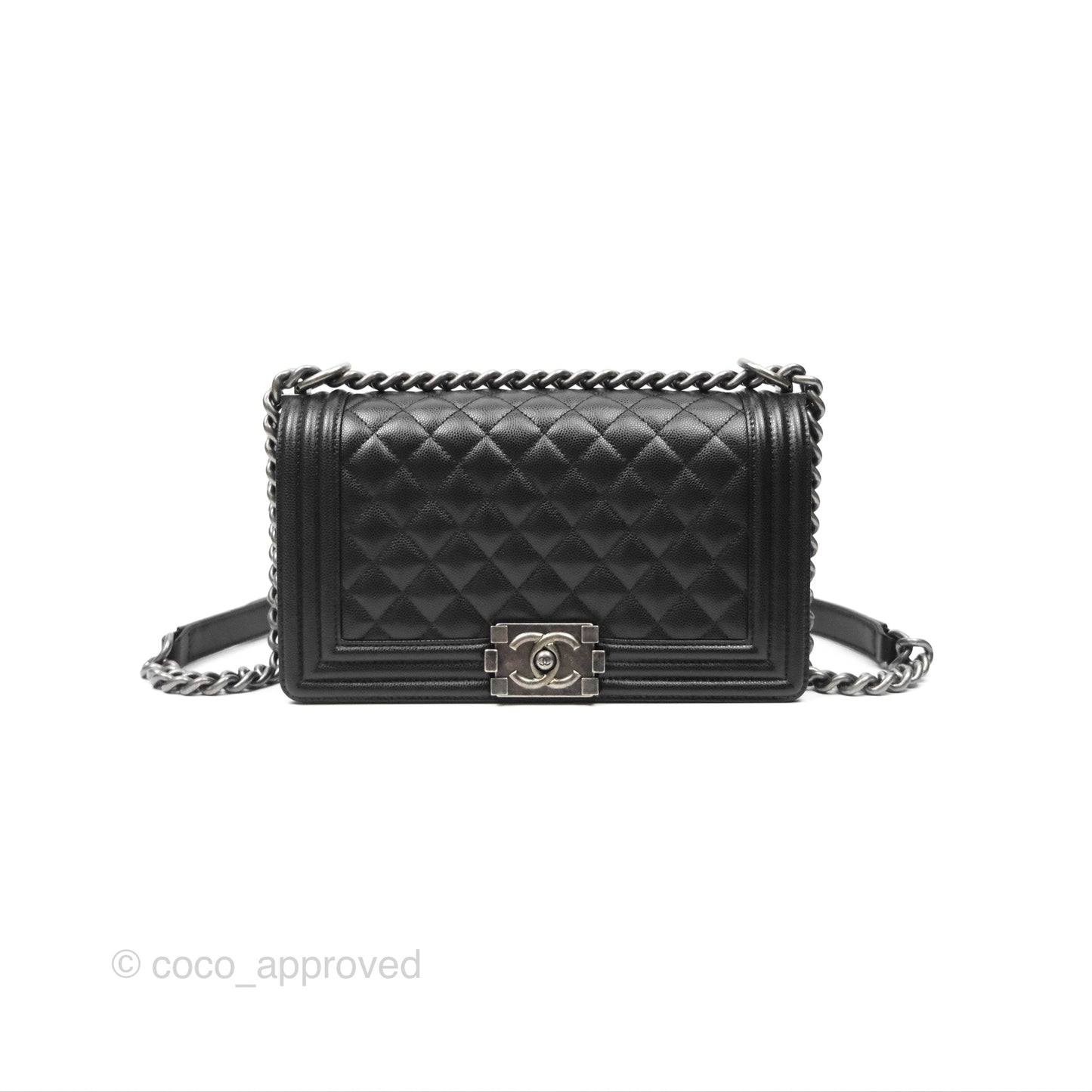 Chanel Quilted Medium Boy Black Caviar Ruthenium Hardware