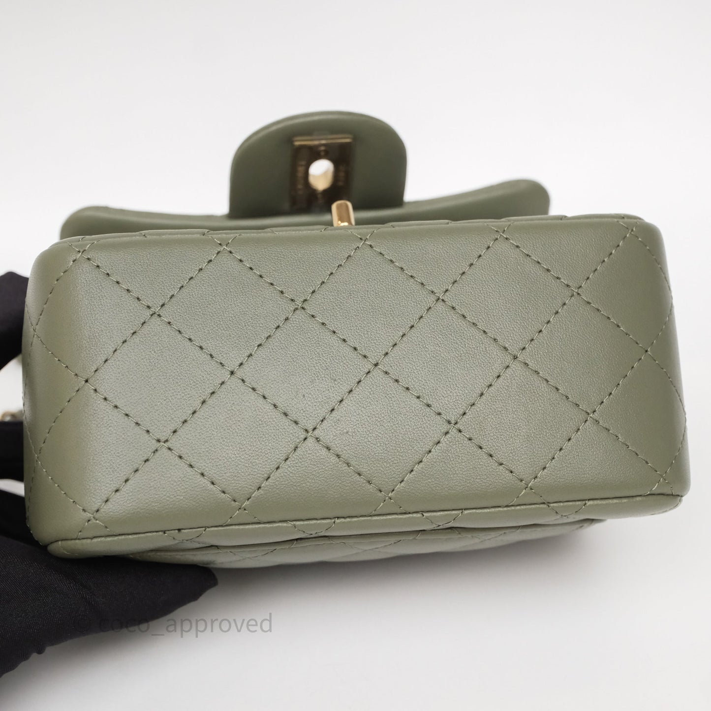 Chanel Quilted Mini Square Olive Green Lambskin Gold Hardware