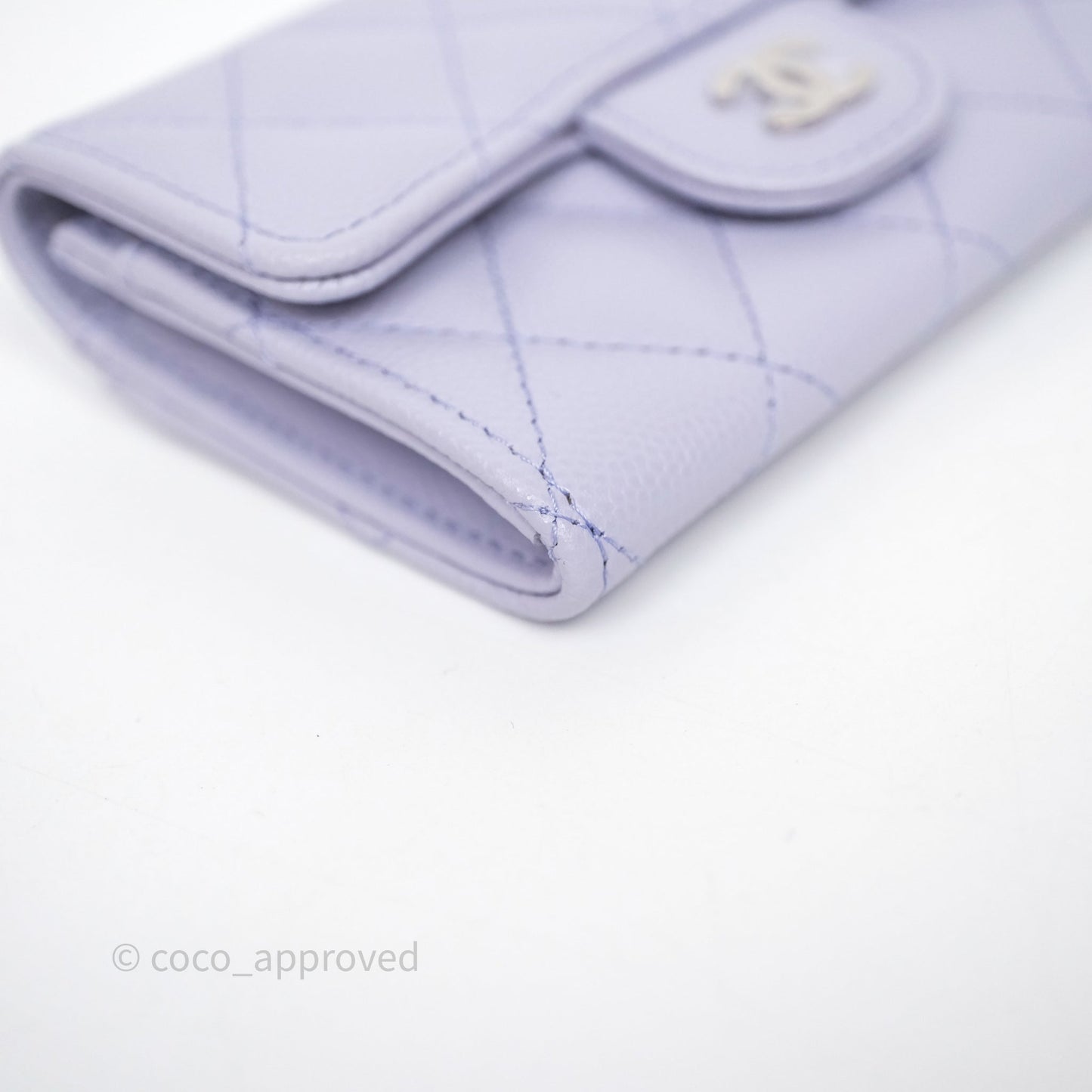 Chanel Quilted Flap Card Holder Lilac Caviar Silver Hardware