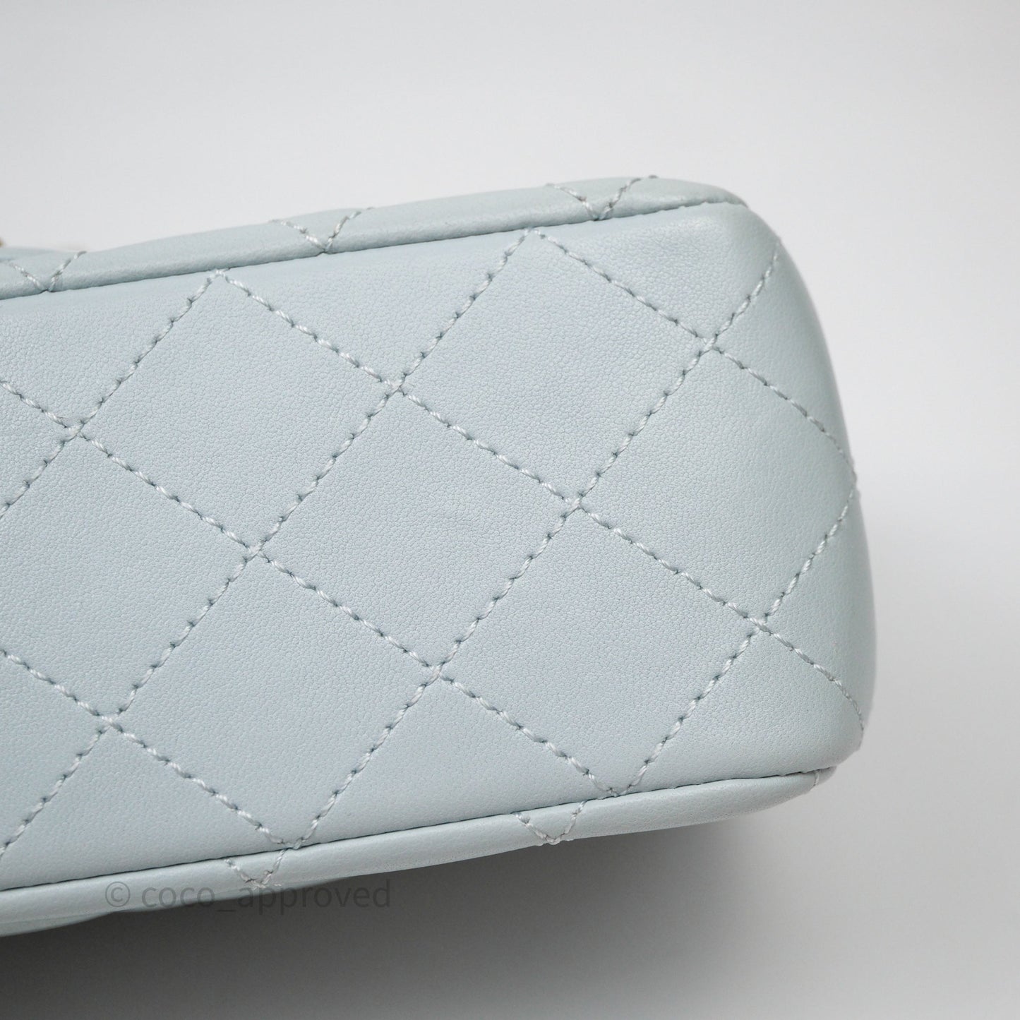 Chanel Pearl Crush Mini Rectangular Light Blue Lambskin Aged Gold Hardware