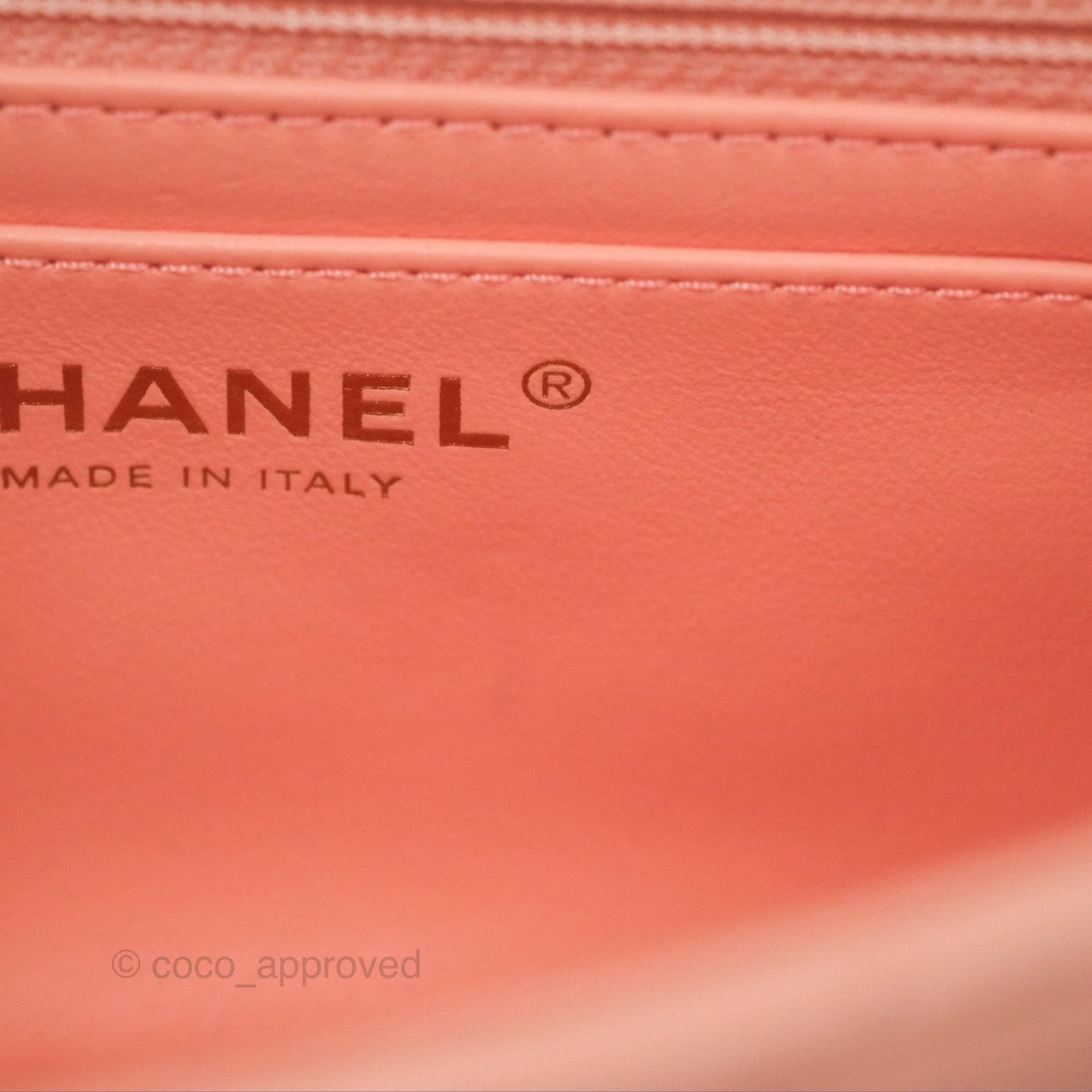 Chanel Pearl Crush Mini Square Quilted Peach Beige Lambskin Aged Gold Hardware