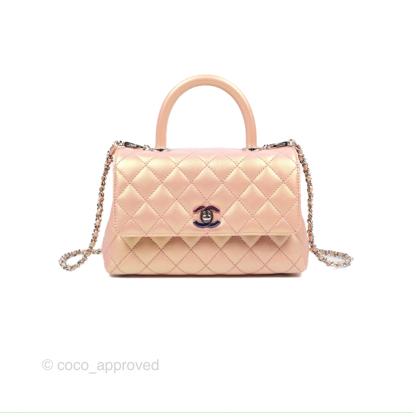 Chanel Small Quilted Coco Handle Iridescent Pink Caviar Rainbow Hardware