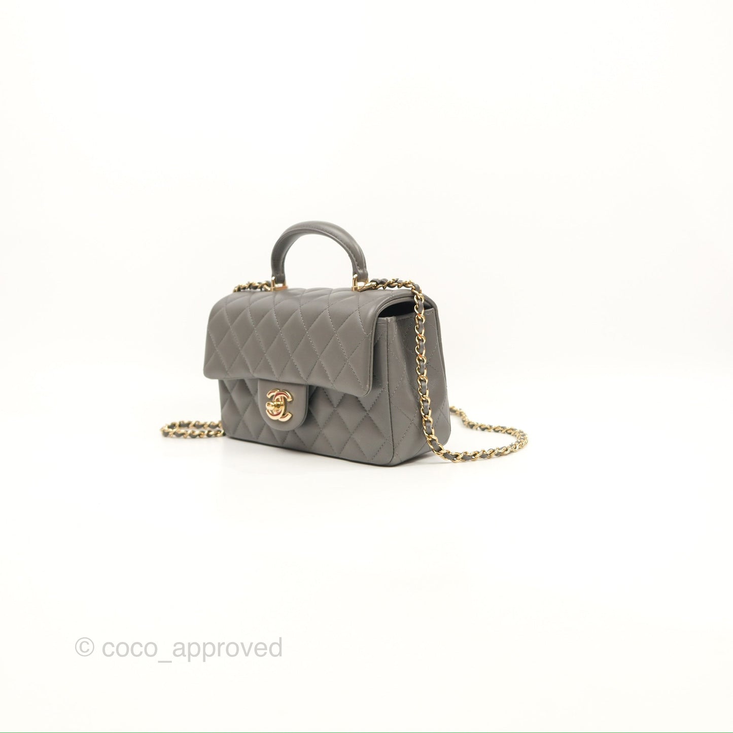 Chanel Top Handle Mini Rectangular Flap Bag Grey Lambskin Gold Hardware