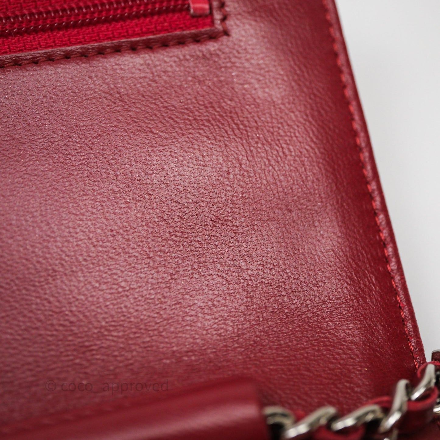 Chanel Quilted Wallet on Chain WOC Red Lambskin Silver Hardware