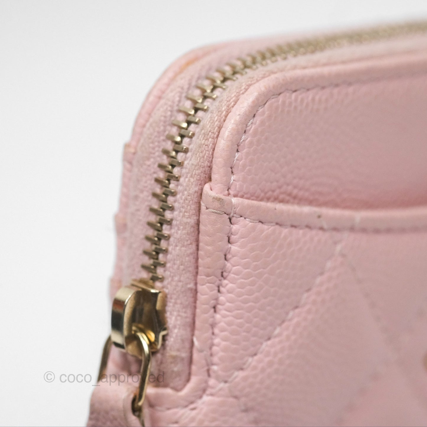 Chanel Quilted Classic Zip Card Holder Wallet Pink Caviar Gold Hardware