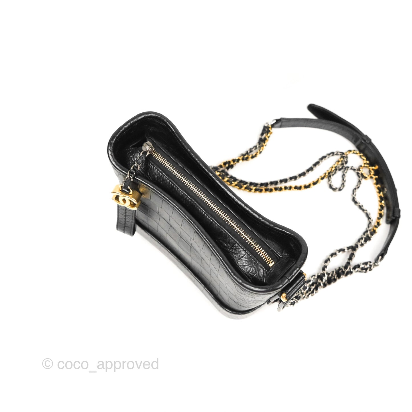 Chanel Small Gabrielle Hobo with Logo Handle Black Croc Embossed Calfskin