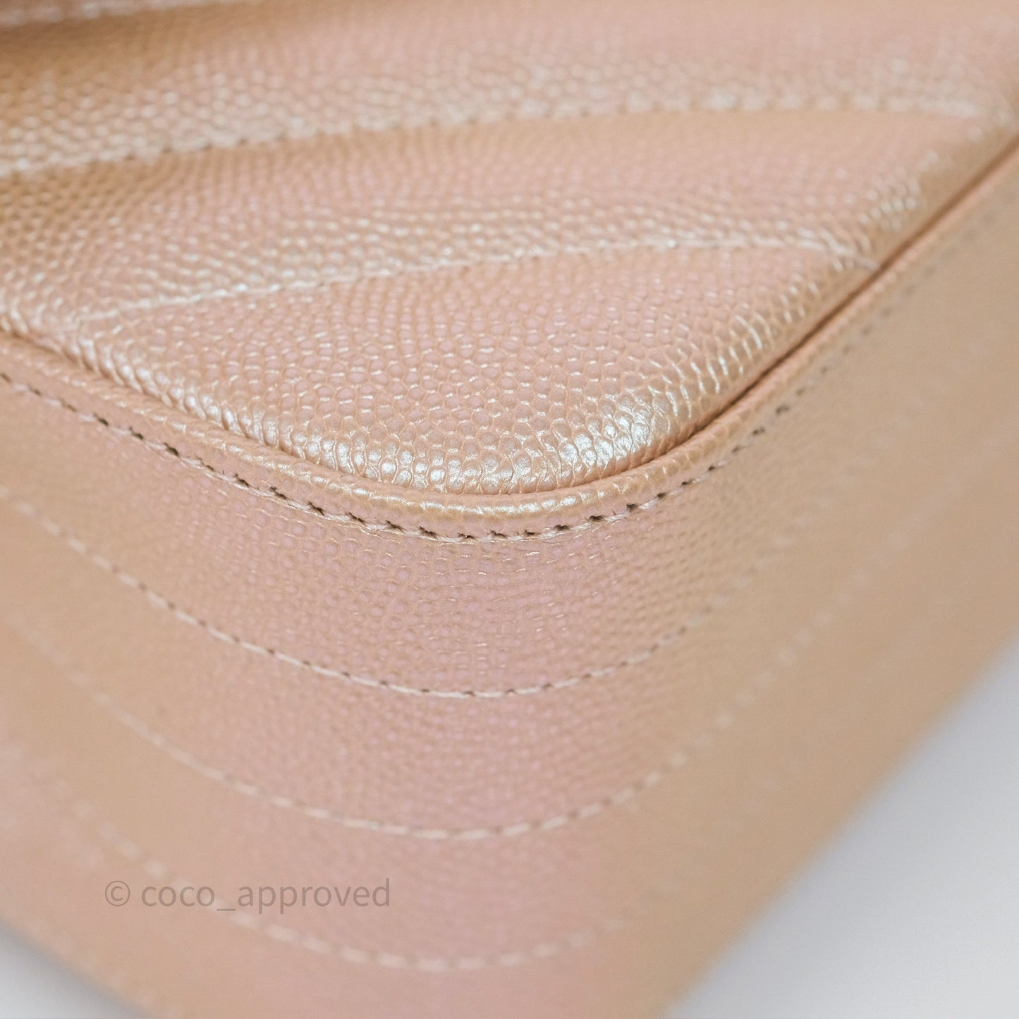 Chanel Classic Medium Double Flap Chevron Iridescent Rose Gold Pink Caviar 17B