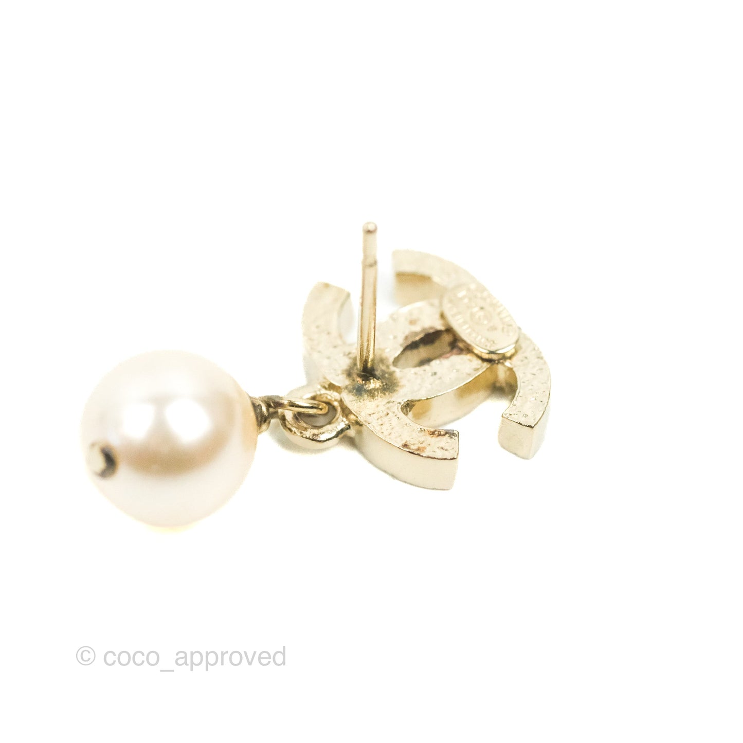 Chanel CC Pearl Drop Earrings Gold 13V