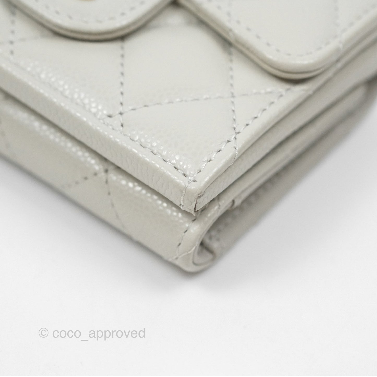 Chanel Quilted Classic Short Wallet Light Grey Caviar Gold Hardware