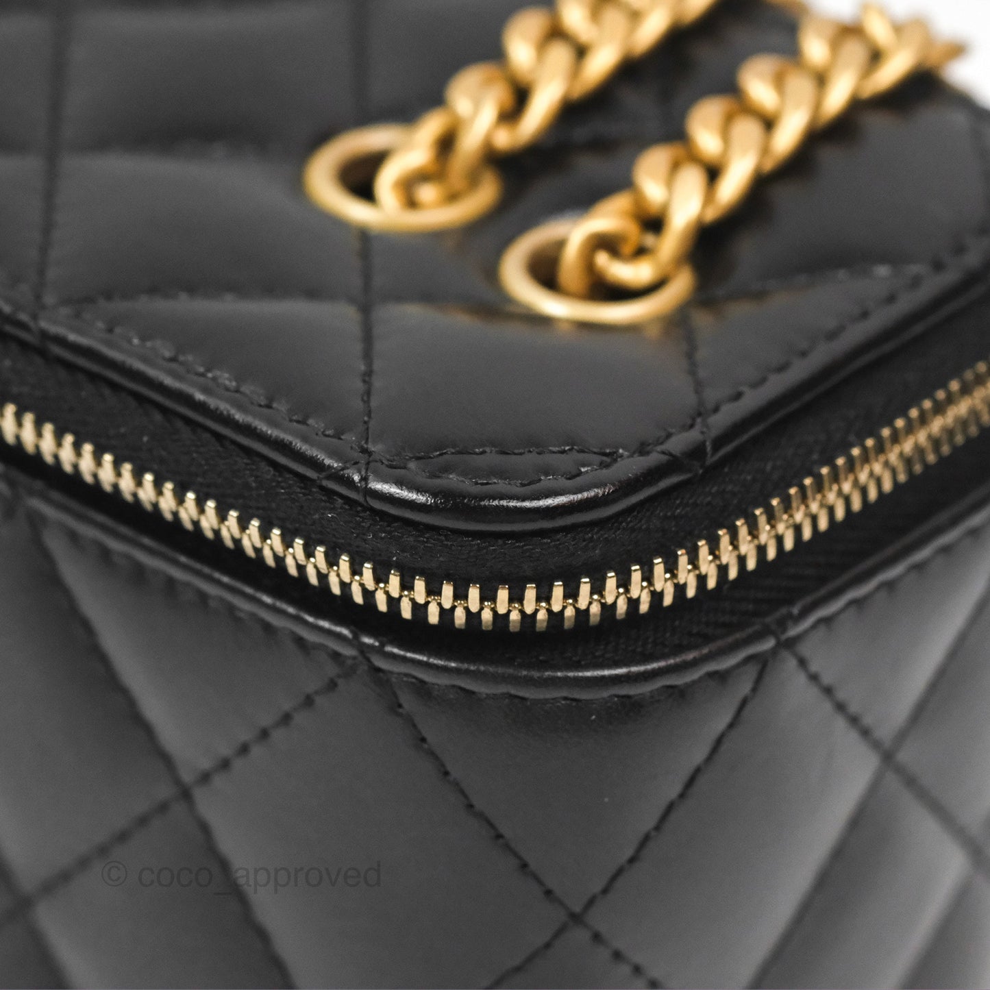 Chanel All Slide Vanity with Adjustable Chain Black Lambskin Aged Gold Hardware