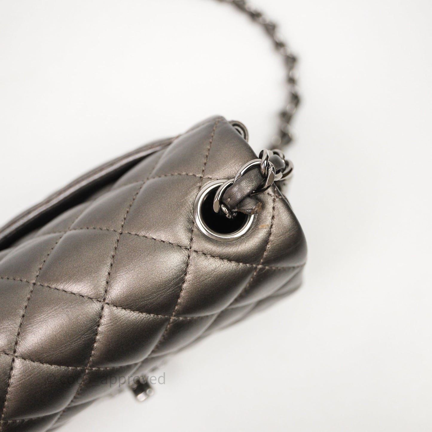 Chanel Mini Square Metallic Dark Grey Lambskin Dark Silver Hardware