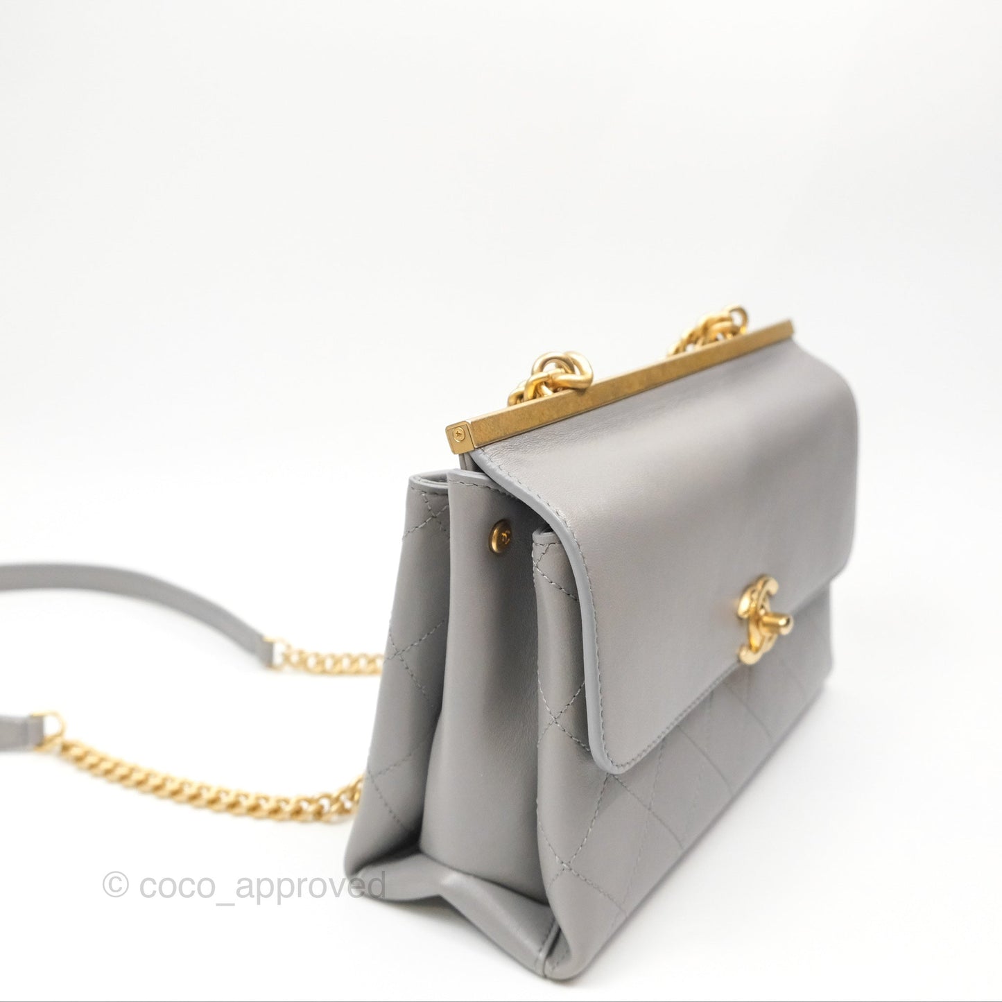 Chanel Small Quilted Coco Luxe Flap Bag Grey Calfskin Aged Gold Hardware