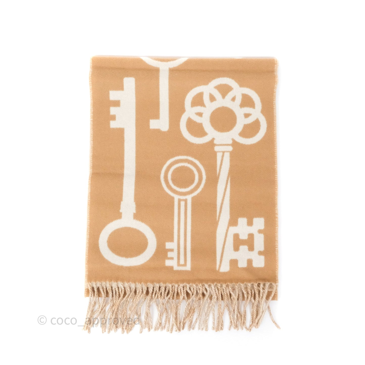 Hermes Casaque Porte-Clefs Cashmere Muffler Camel / Blanc