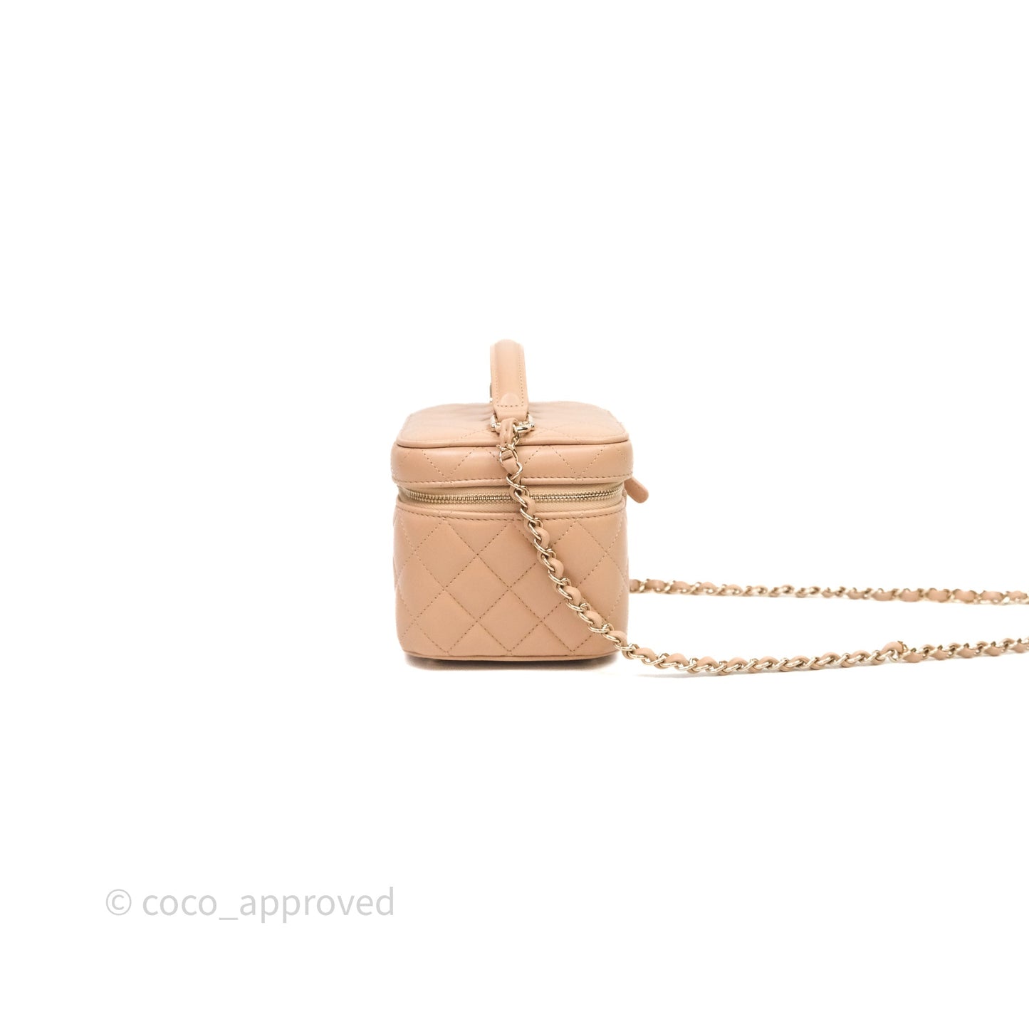 Chanel Top Handle Vanity With Chain Beige Lambskin Aged Gold Hardware