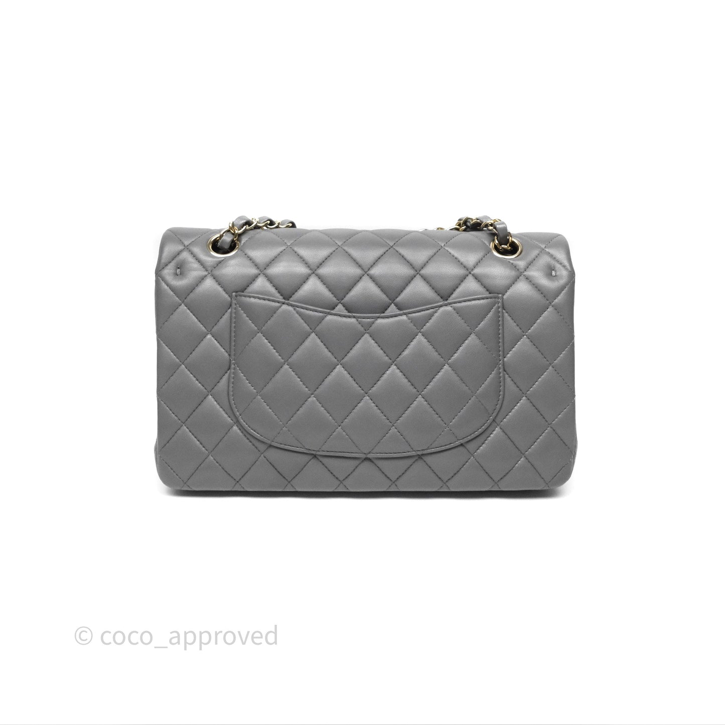 Chanel Classic M/L Medium Flap Quilted Grey Lambskin Gold Hardware