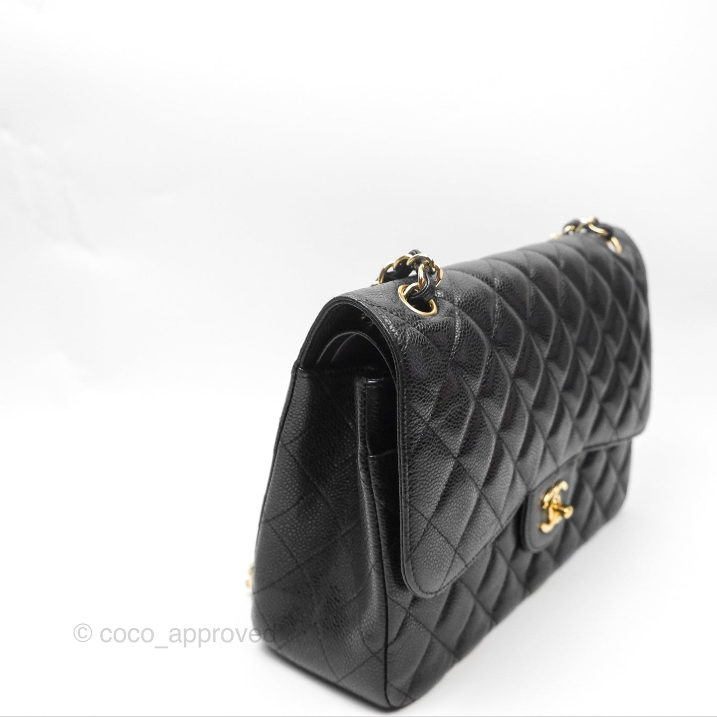 Chanel Jumbo Double Flap Quilted Black Caviar Gold Hardware⁣⁣