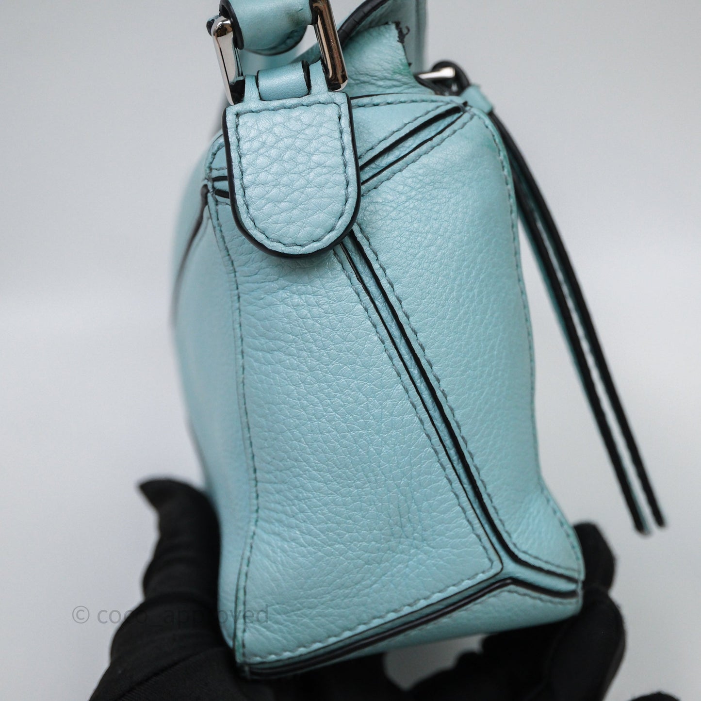 Loewe Mini Puzzle Bag Light Blue Calfskin Silver Hardware