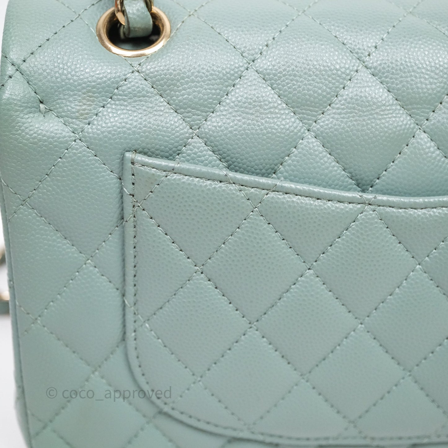 Chanel Small Quilted Classic Flap Tiffany Green Cavier Gold Hardware