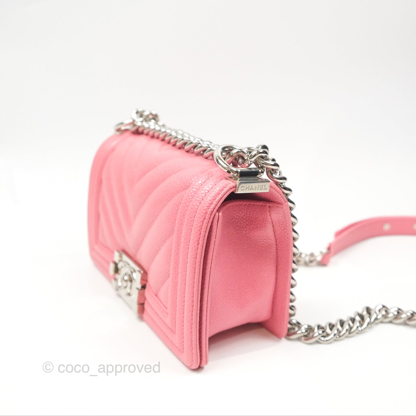 Chanel Small Boy Chevron Pink Caviar Silver Hardware