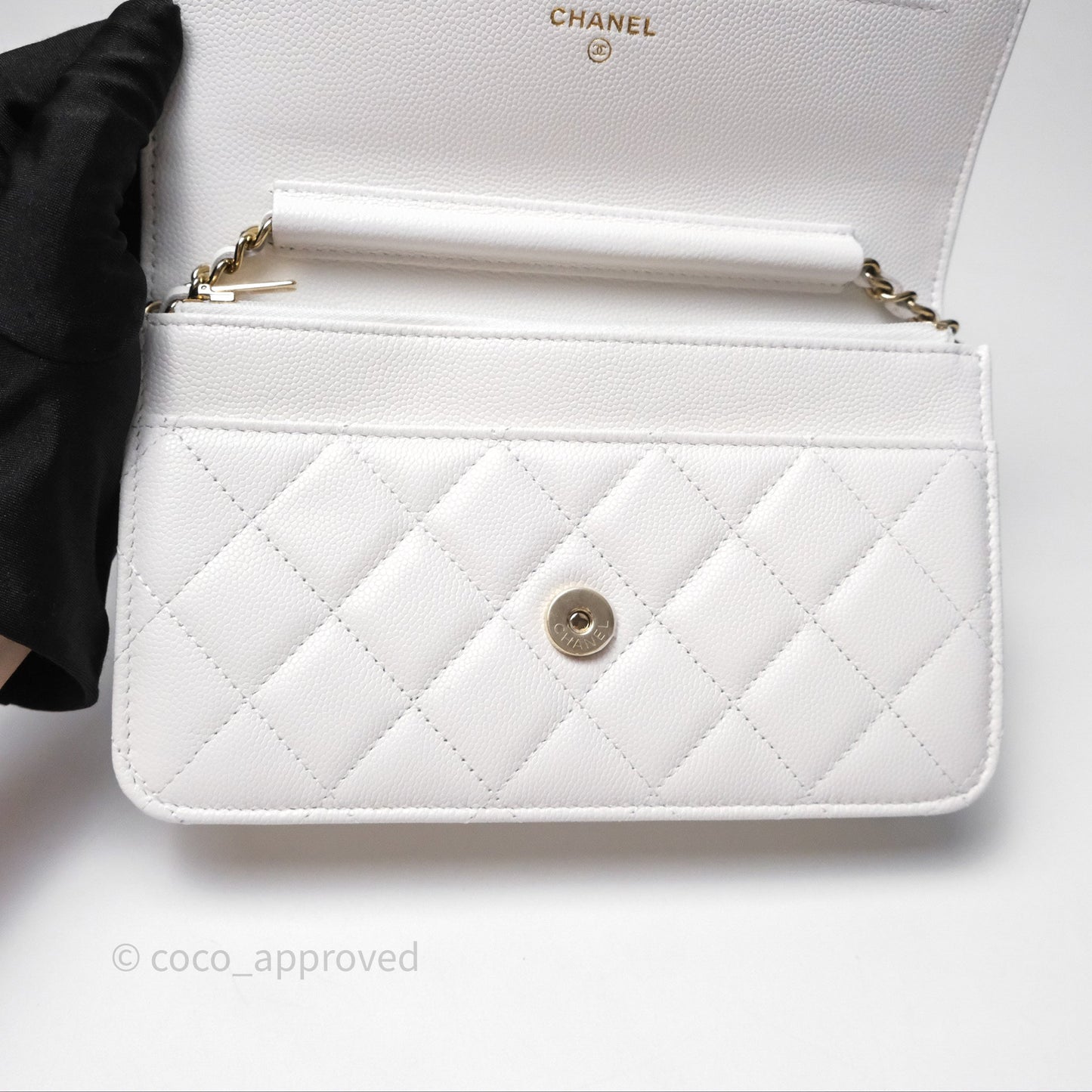 Chanel Crystal CC Wallet on Chain WOC White Caviar Gold Hardware