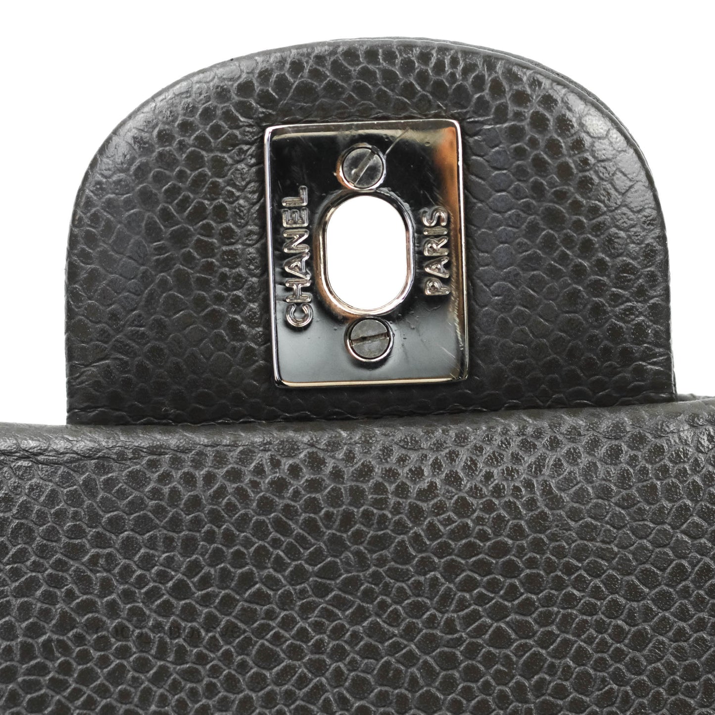 Chanel Quilted M/L Medium Double Flap Dark Grey Caviar Silver Hardware