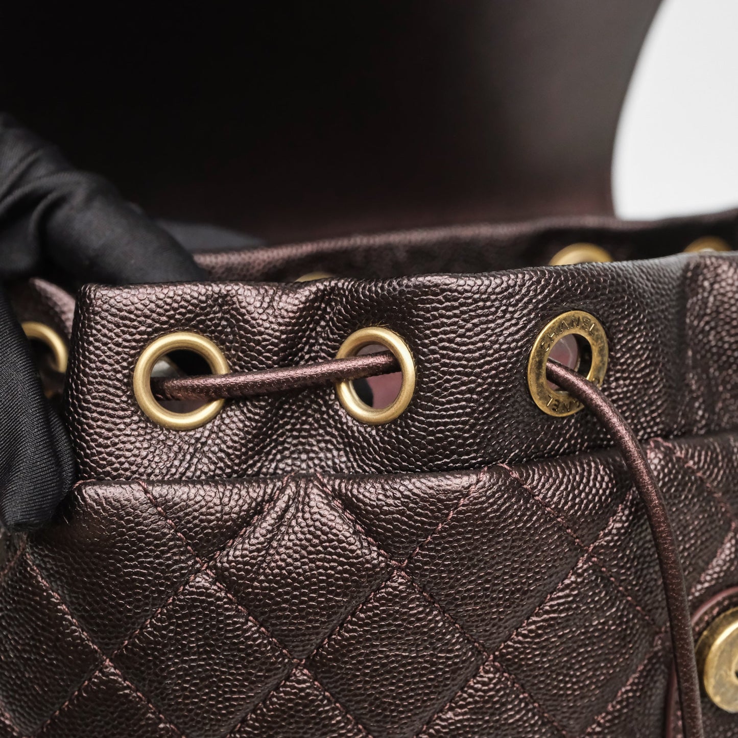 Chanel Quilted Filigree Backpack Purple Iridescent Burgundy Caviar Aged Gold Hardware