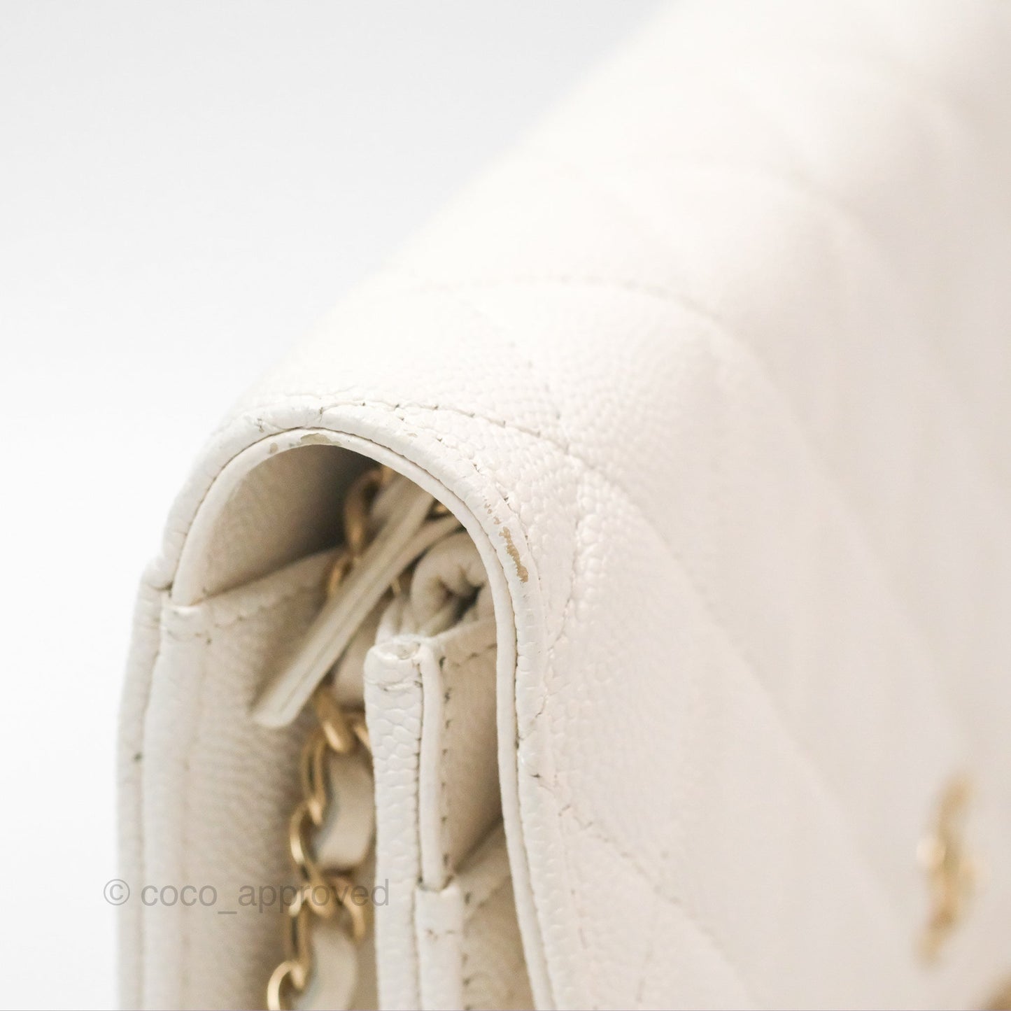 Chanel Quilted Wallet On Chain WOC With Charms White Caviar Gold Hardware