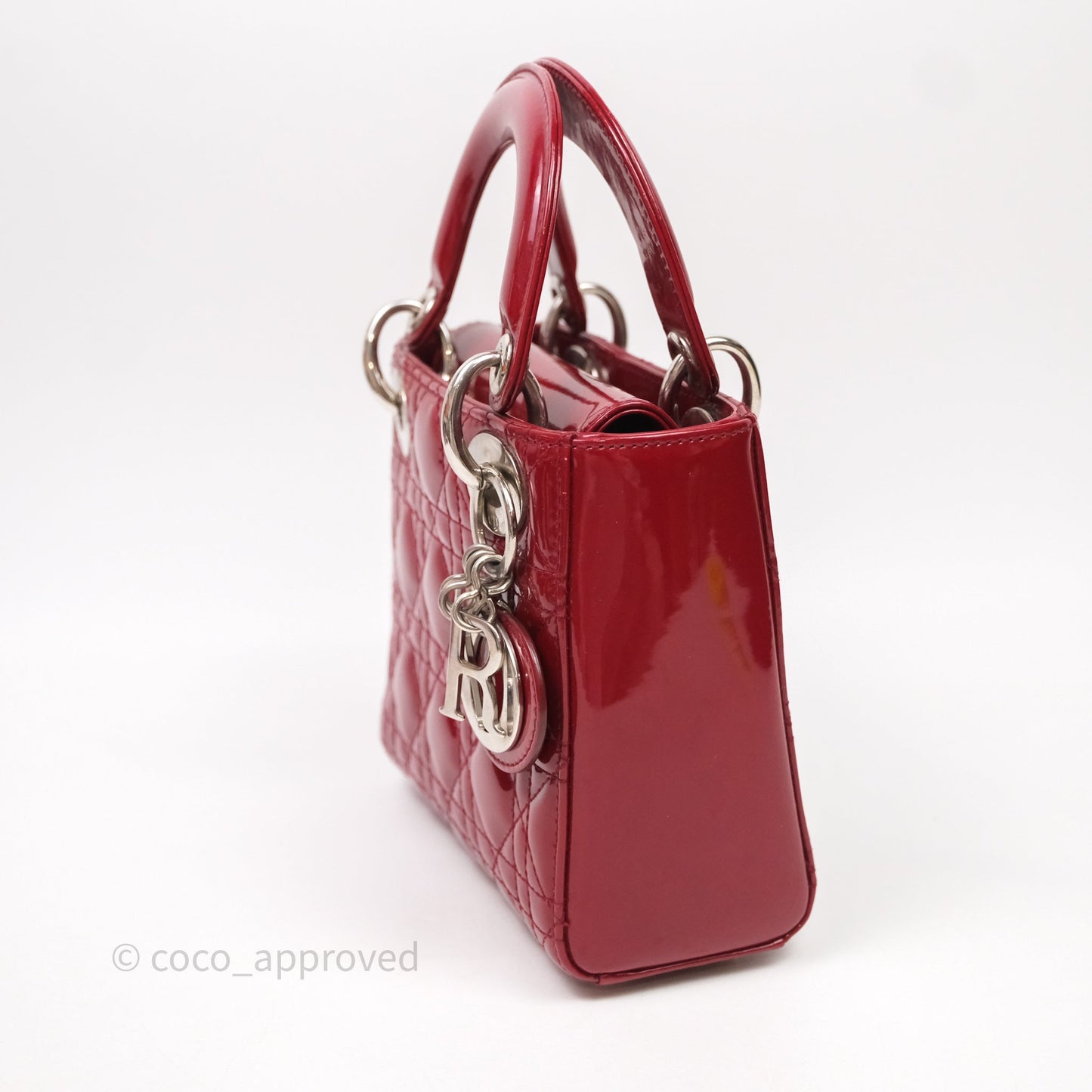 Christian Dior Mini Lady Dior Red Patent Cannage Silver Hardware