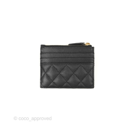 Chanel Quilted CC Zipped Card Holder Black Caviar Gold Hardware