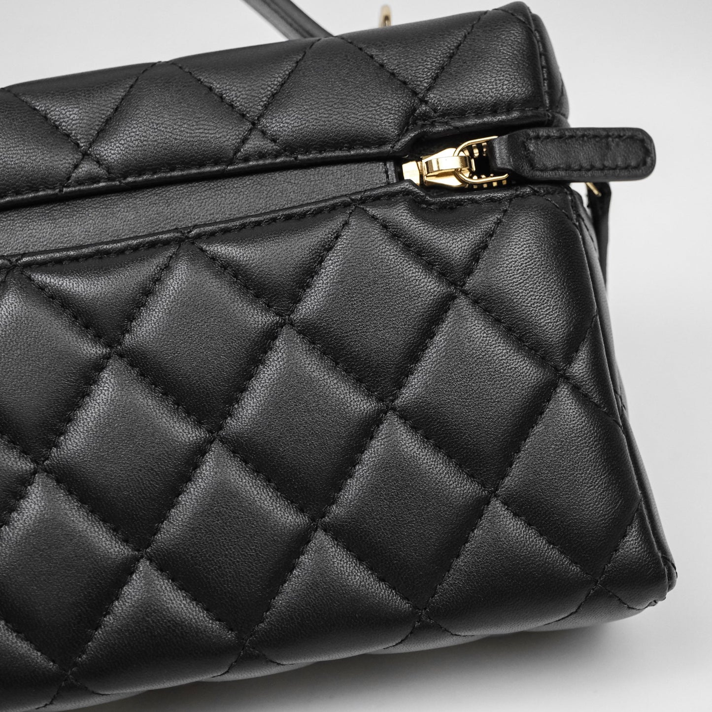 Chanel Top Handle Long Vanity with Chain Black Lambskin Gold Hardware