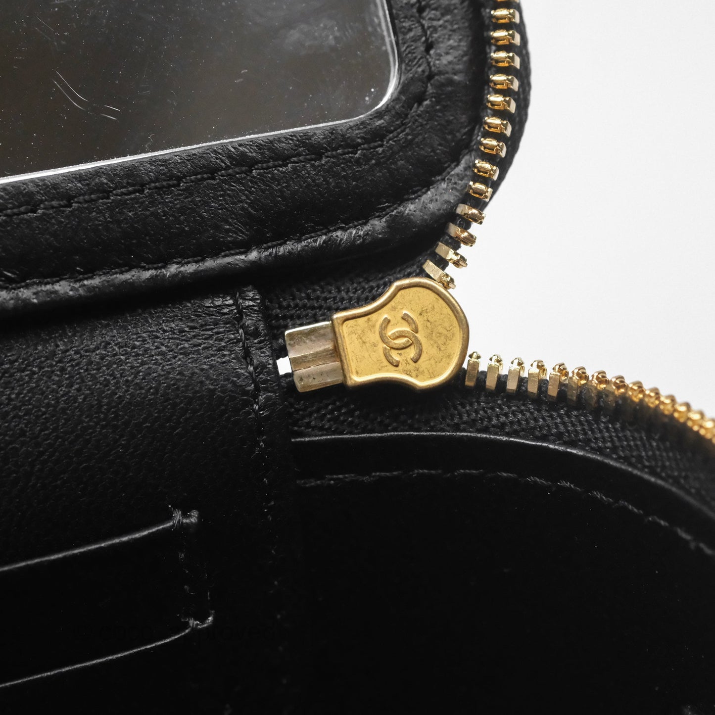 Chanel Vanity with COCO Heart Chain Black Lambskin Aged Gold Hardware