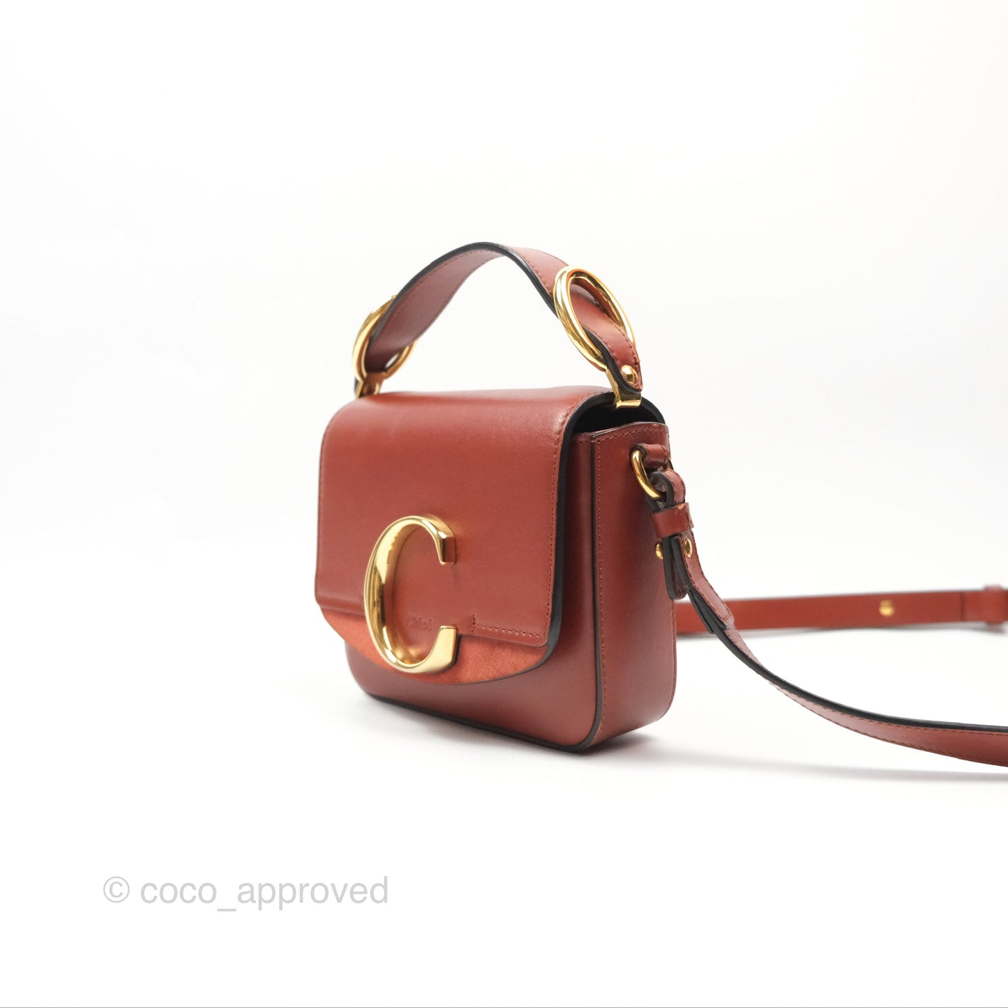Chloé Mini C Bag Sepia Brown Shiny/Suede Calfskin