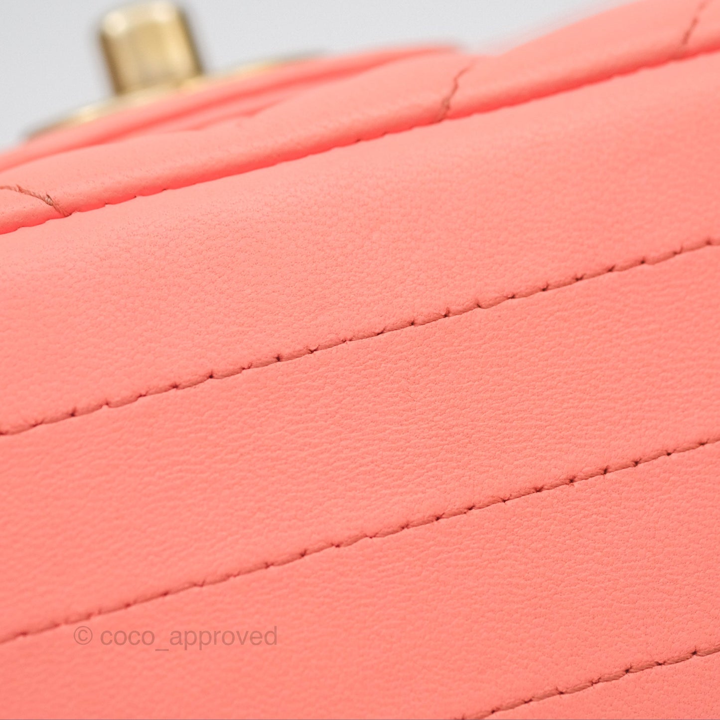 Chanel Chevron Mini Rectangular Flap Peach Pink Lambskin Aged Gold Hardware