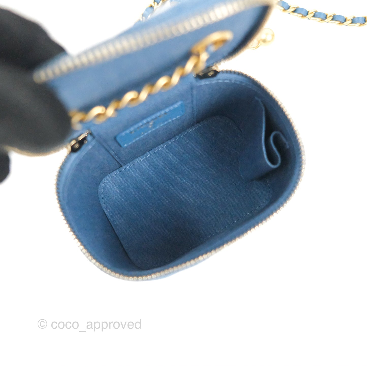 Chanel Mini Pearl Crush Vanity With Chain Denim Aged Gold Hardware