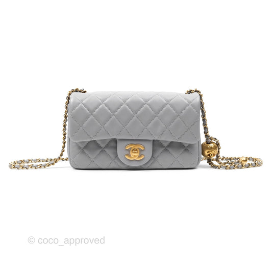 Chanel Mini Rectangular Pearl Crush Grey Lambskin Aged Gold Hardware