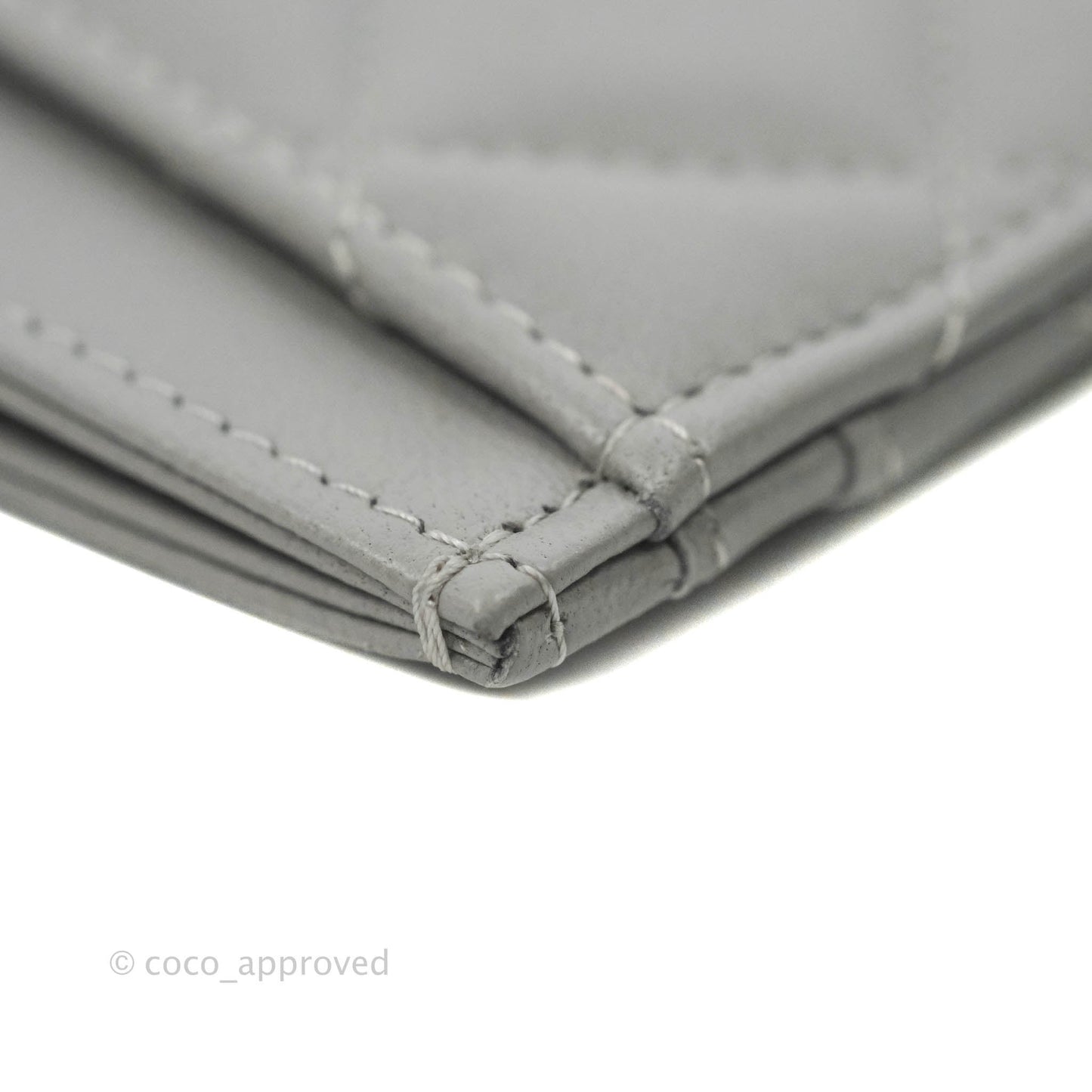Chanel Classic Flat Card Holder Grey Lambskin Silver Hardware