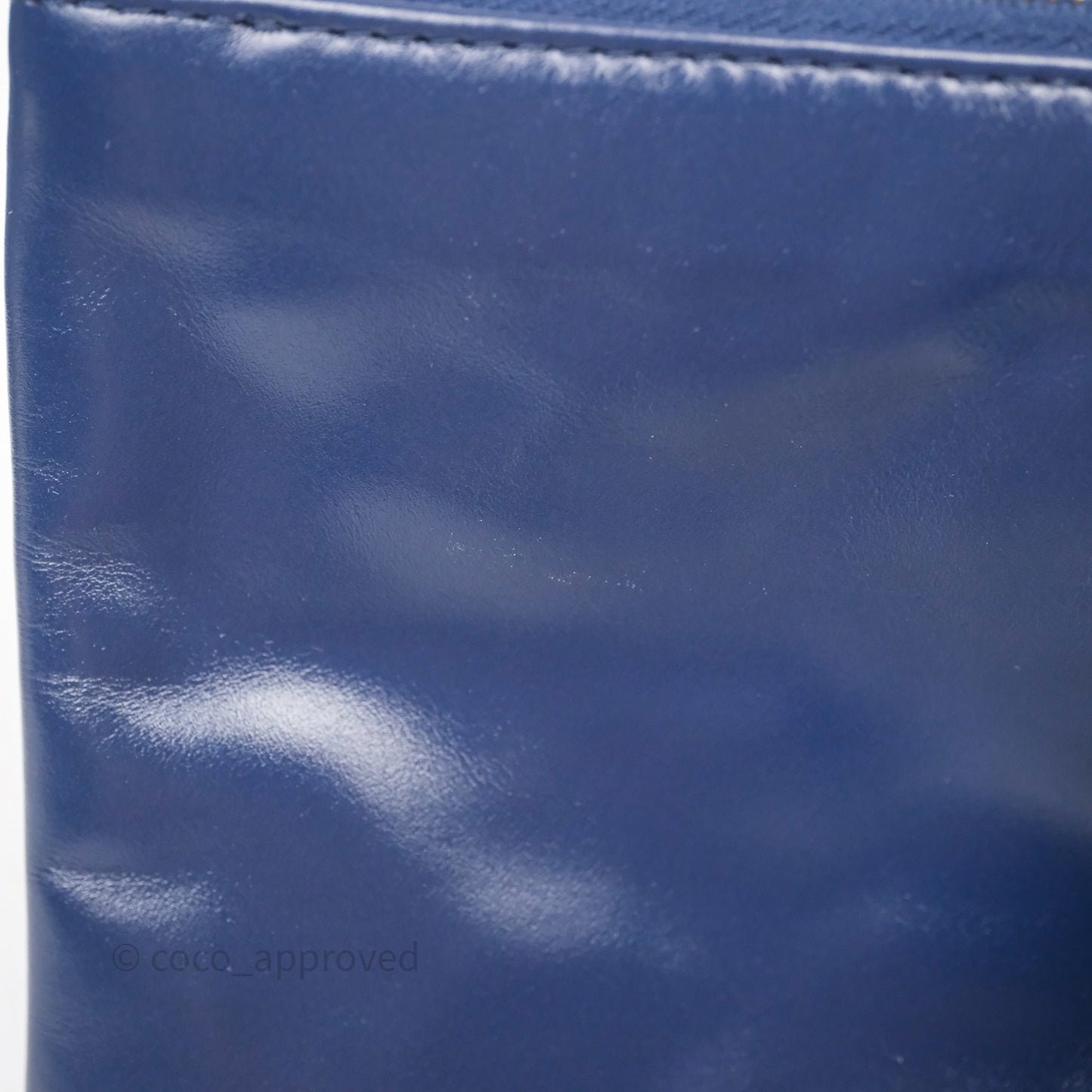 Chanel 22 Small Blue Shiny Calfskin Aged Gold Hardware