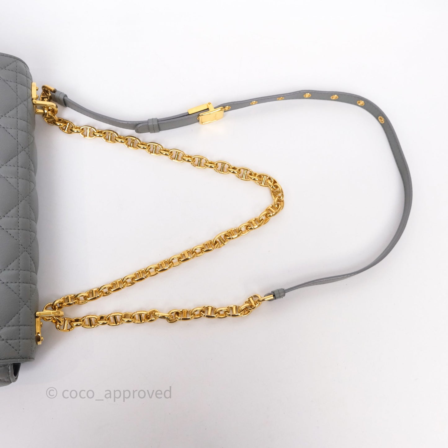Christian Dior Caro Bag Medium Stone Grey Cannage Calfskin Gold Hardware