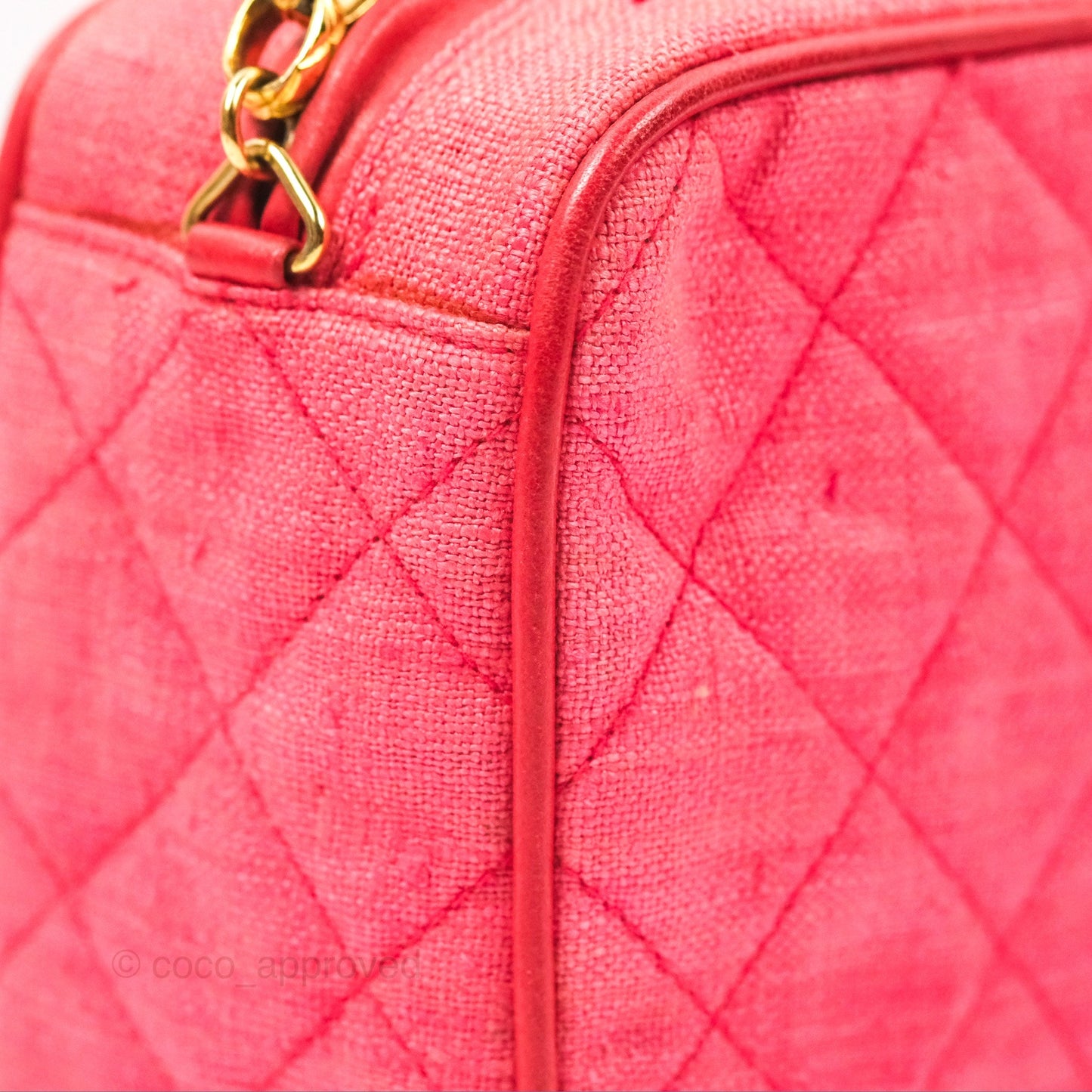 Chanel Vintage Small Tassel Camera Bag Dark Pink Canvas Gold Hardware